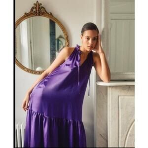 INC International Concepts Purple Lily Satin Tiered Maxi Dress Women's Size XS